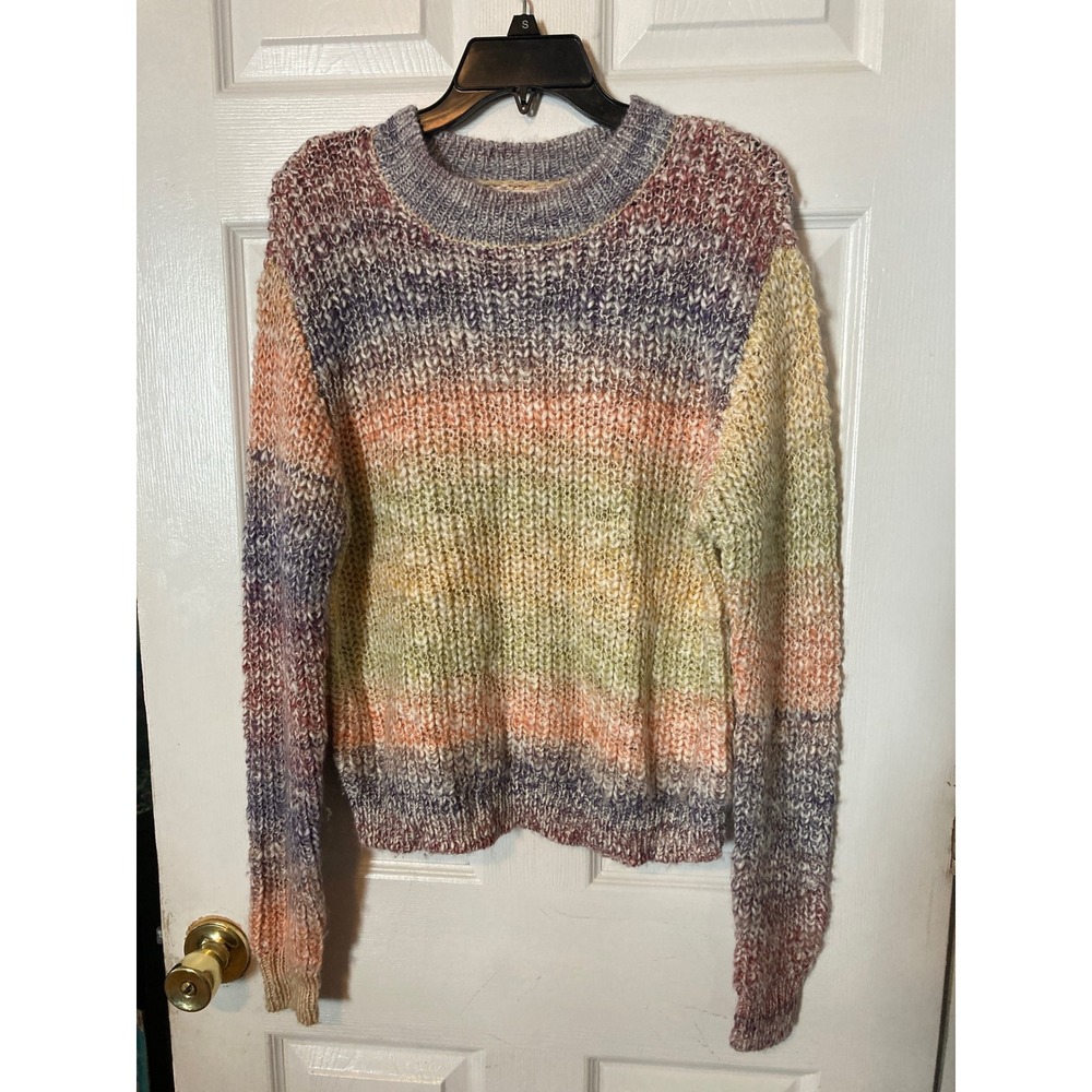 Mi Ami Womens Multicolor Rainbow Space Dye Chunky Knit Crewneck Sweater Medium